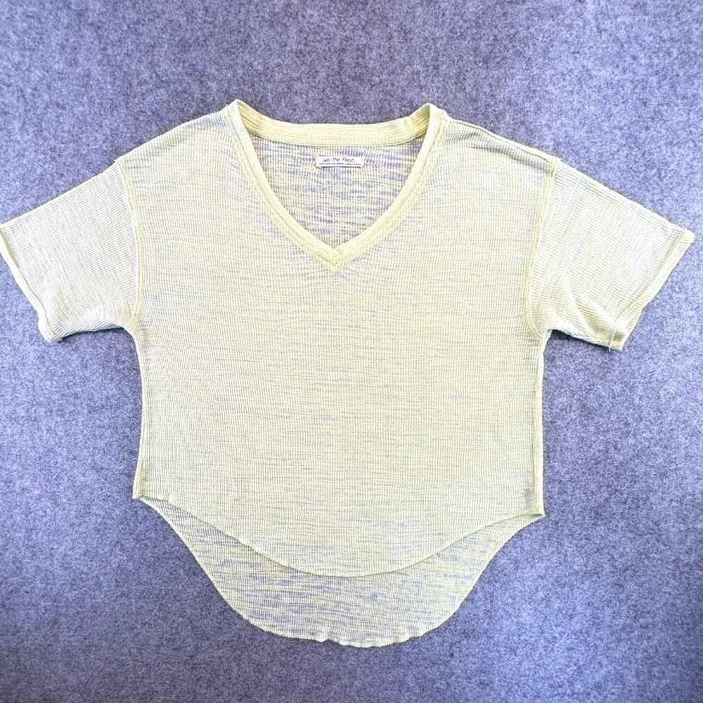 We The Free Free People Yellow Space Dye Waffle Knit V-Neck High Low Top XS